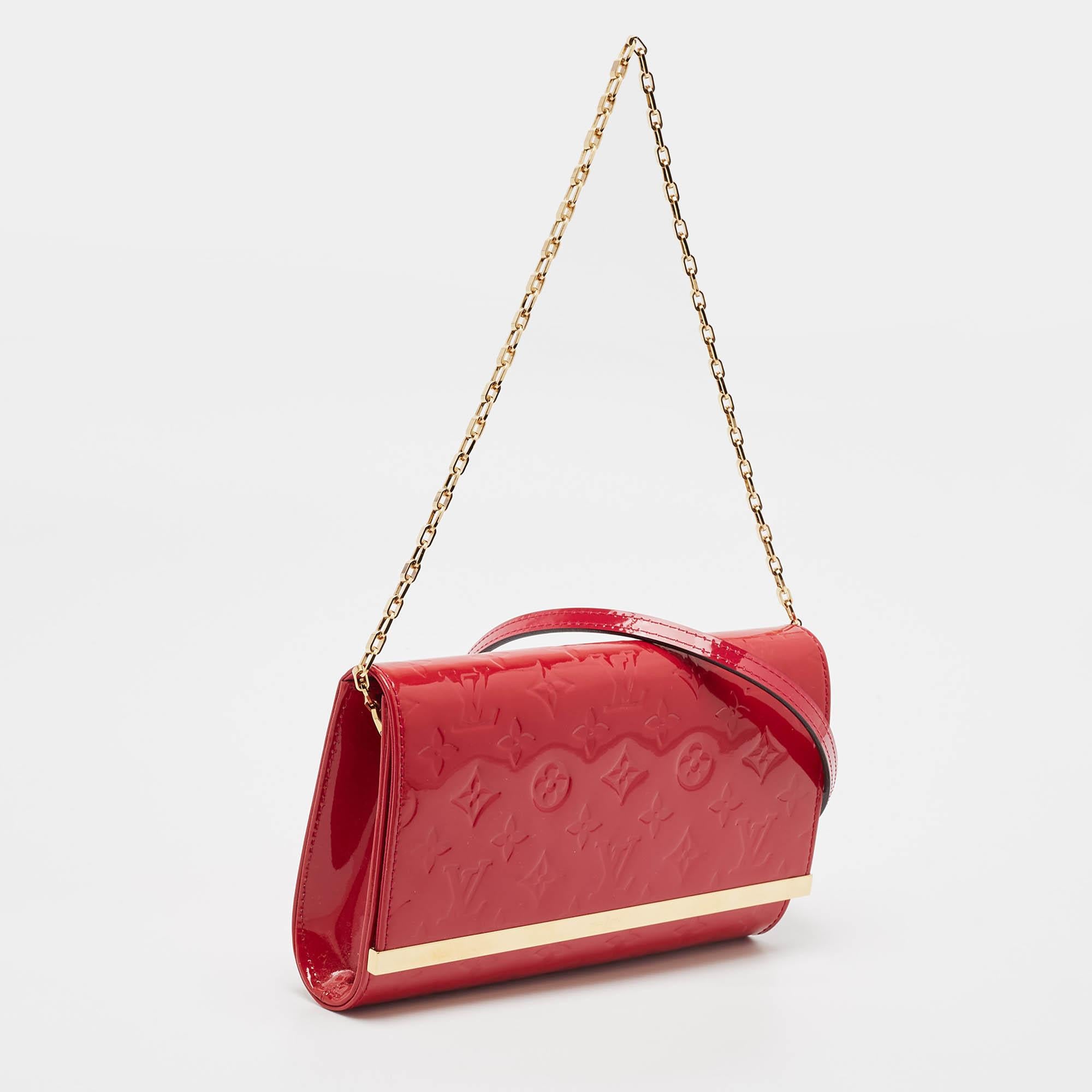 Red Louis Vuitton Indian Rose Monogram Vernis Ana Clutch Bag For Sale