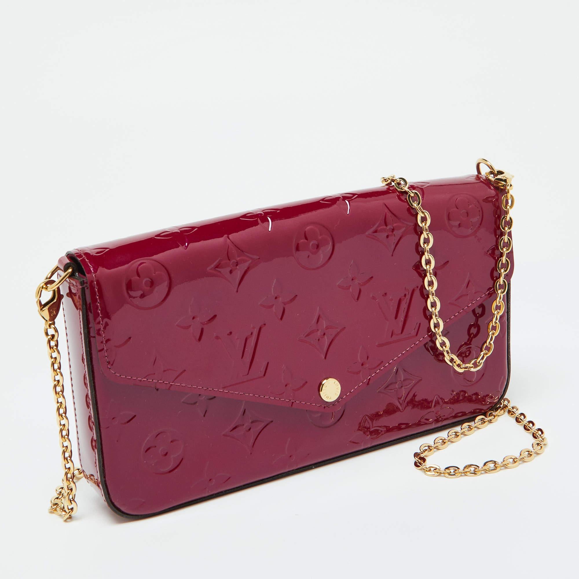 Red Louis Vuitton Indian Rose Monogram Vernis Pochette Felicie Bag