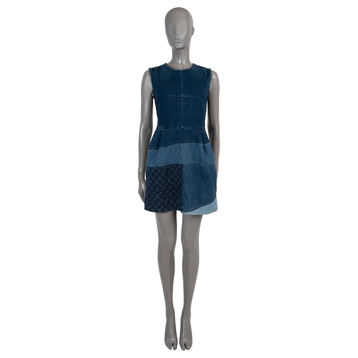 LOUIS VUITTON indigo blue cotton 2013 PATCHWORK DENIM Dress 38 S For Sale 1