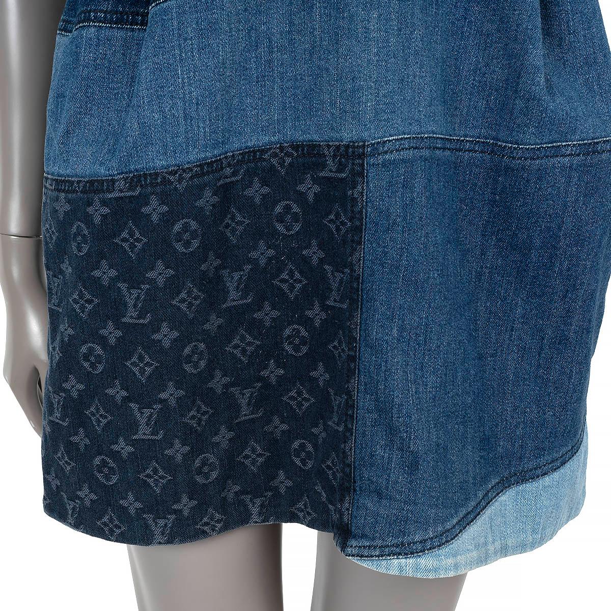 LOUIS VUITTON indigo blue cotton 2013 PATCHWORK DENIM Dress 38 S For Sale 3