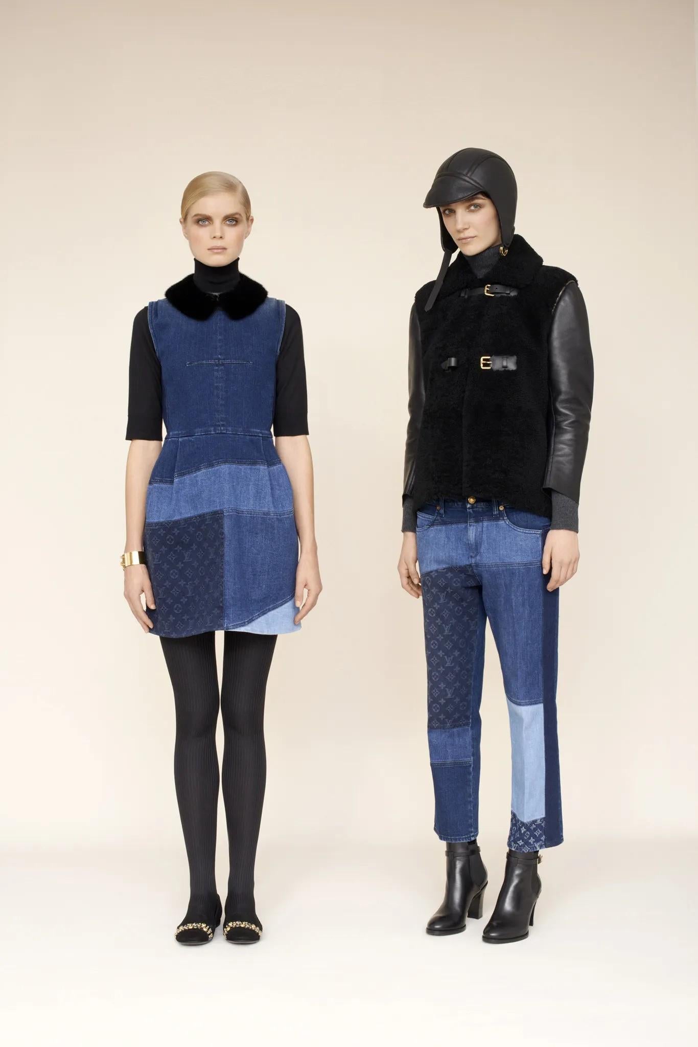LOUIS VUITTON indigo blue cotton 2013 PATCHWORK DENIM Dress 38 S For Sale 5