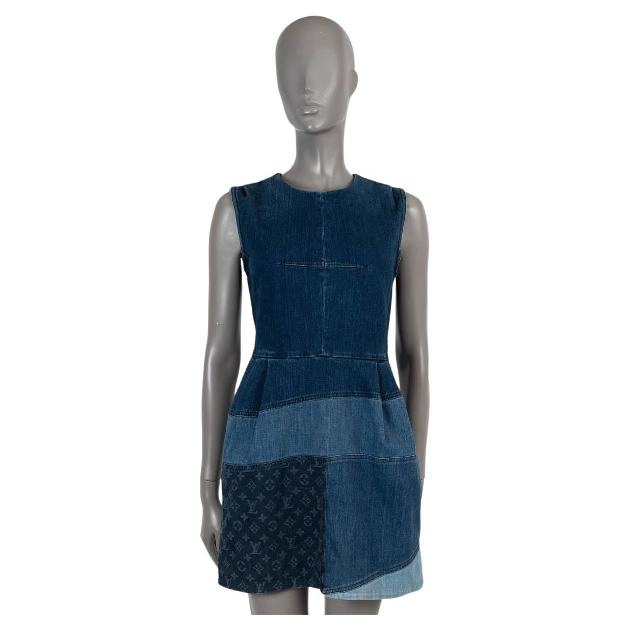 LOUIS VUITTON indigo blue cotton 2013 PATCHWORK DENIM Dress 38 S For Sale