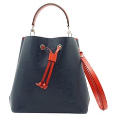 Louis Vuitton Indigo Blue Red Epi Leather NeoNoe MM Bucket Bag