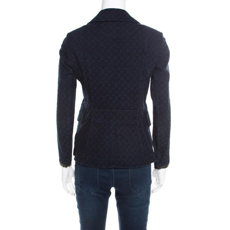 Louis Vuitton Indigo Dark Wash Denim Monogram Contrast Leather Trim Jacket M For Sale at 1stdibs
