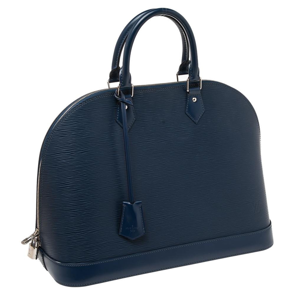 Louis Vuitton Indigo Epi Leather Alma GM Bag In Good Condition In Dubai, Al Qouz 2