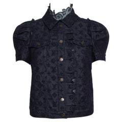 Louis Vuitton Indigo Monogramm Öse bestickt Denim Kurzarm-Shirt M