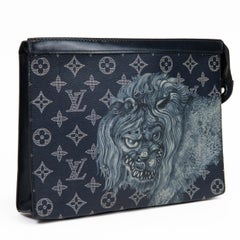 Louis Vuitton Ink Blue Savane Monogram Chapman Lion Pochette Voyage MM