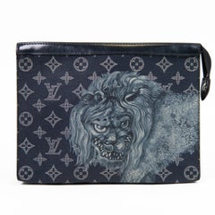 Louis Vuitton Ink Blue Savane Monogram Chapman Lion Pochette Voyage MM