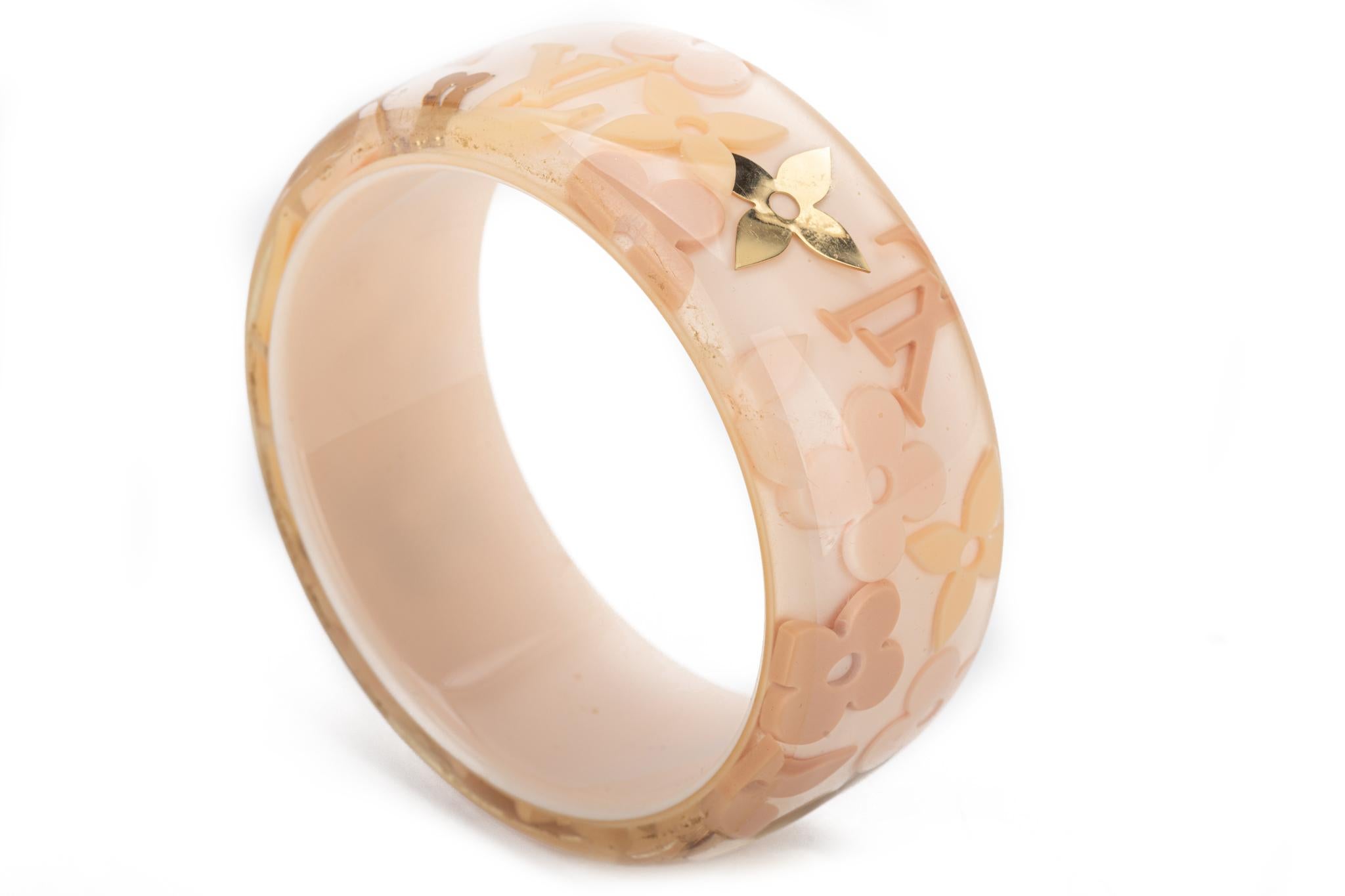 Louis Vuitton Inlay Lucite Logo Pink Bangle in Box In Excellent Condition In West Hollywood, CA