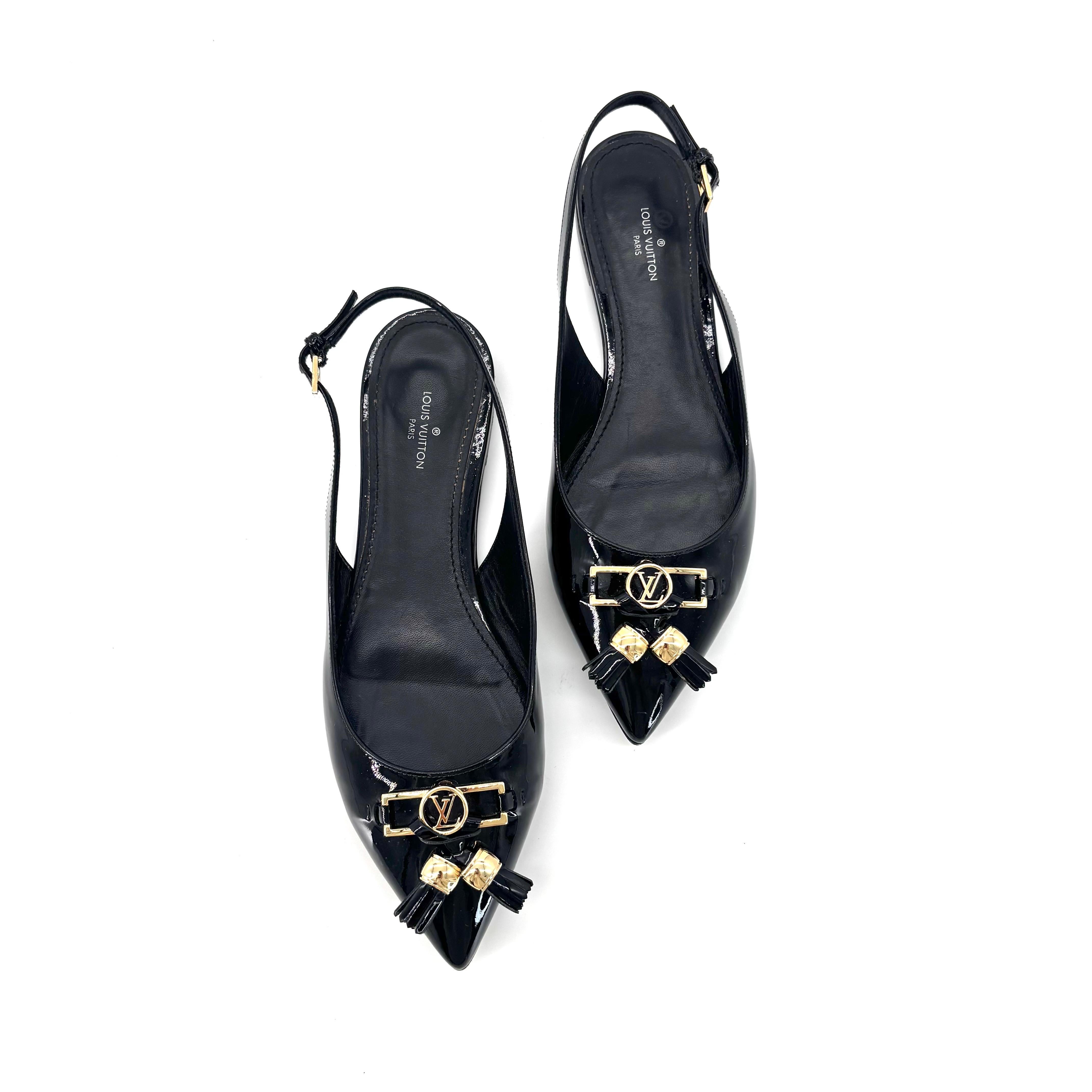 Nero Louis Vuitton Insider Flat Slingback LV Monogram Patent Leather Flats Scarpe 37.5 in vendita