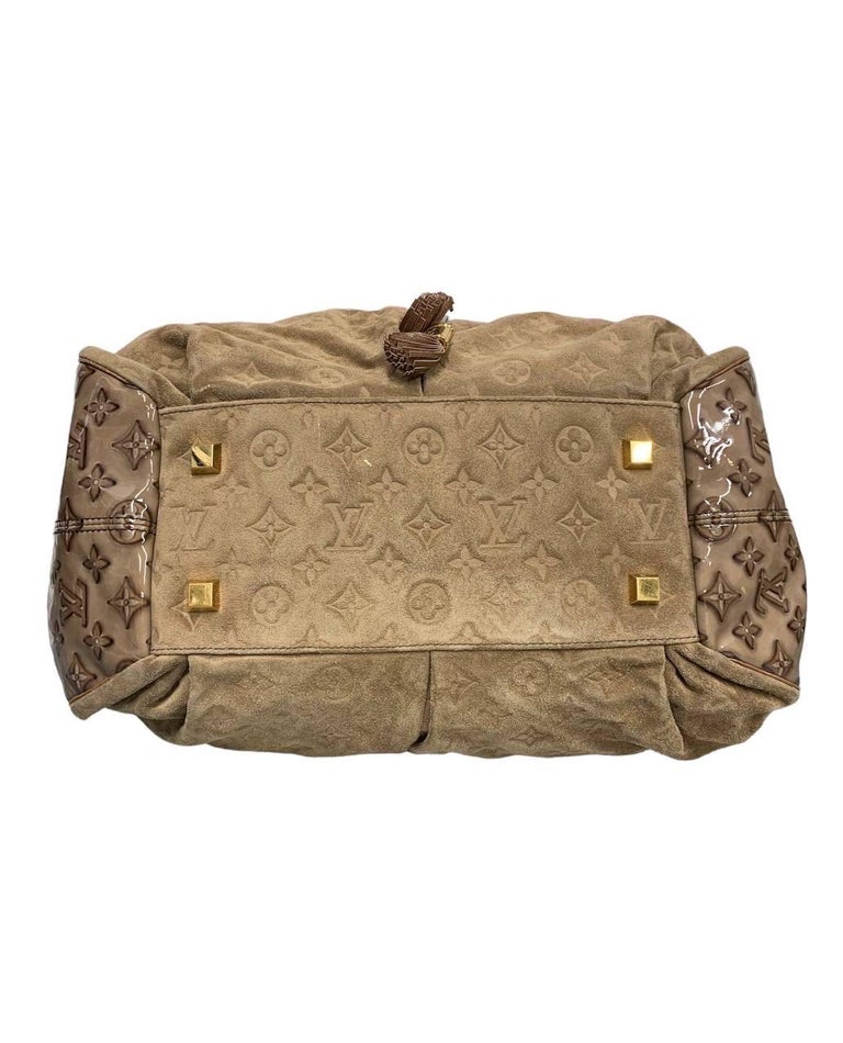Brown Louis Vuitton Irene Handbag Monogram Embossed Suede And Patent  For Sale