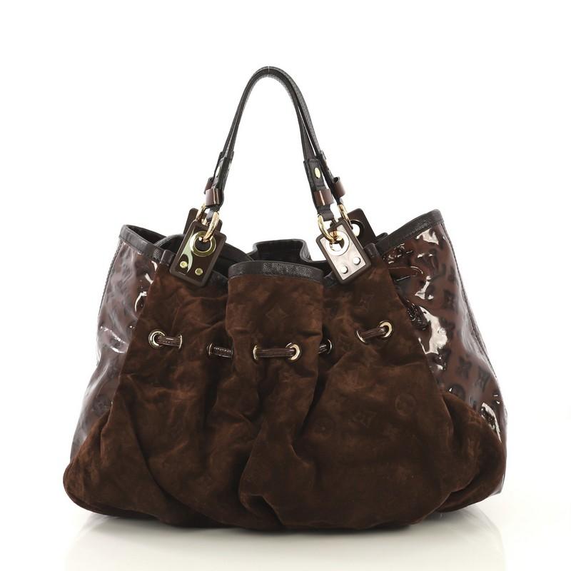 Black Louis Vuitton Irene Handbag Monogram Embossed Suede and Patent