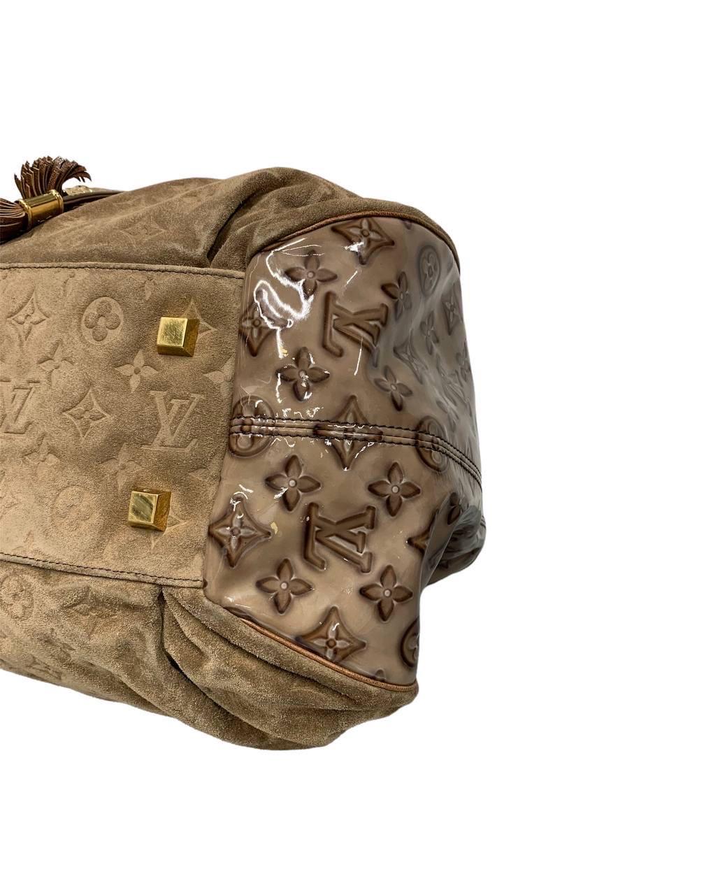Brown Louis Vuitton Irene Handbag Monogram Embossed Suede And Patent 