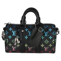 Louis Vuitton Iridescent Black Multicolor Monogram Keepall Bandouliere 25