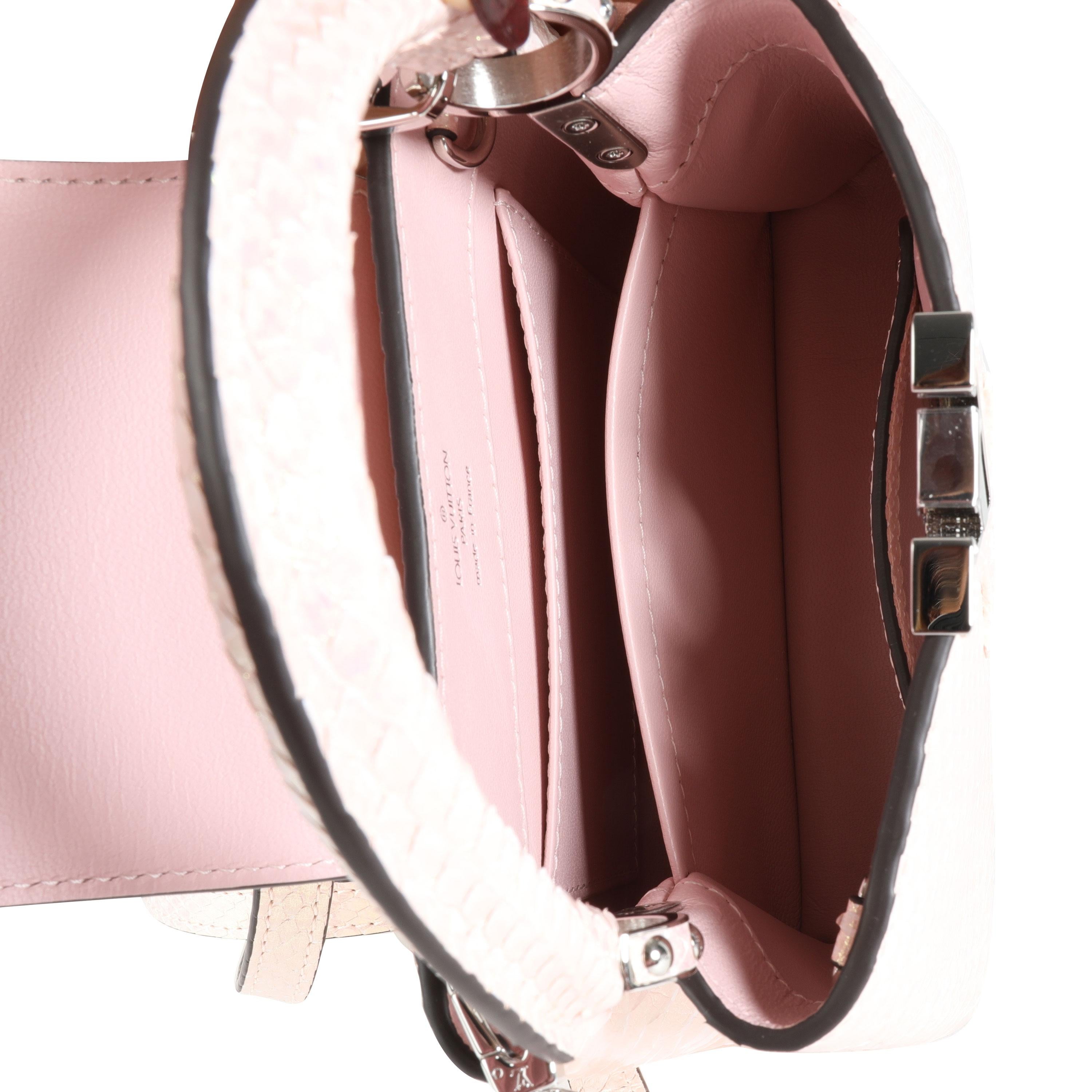 White Louis Vuitton Iridescent Pink Python Mini Capucines