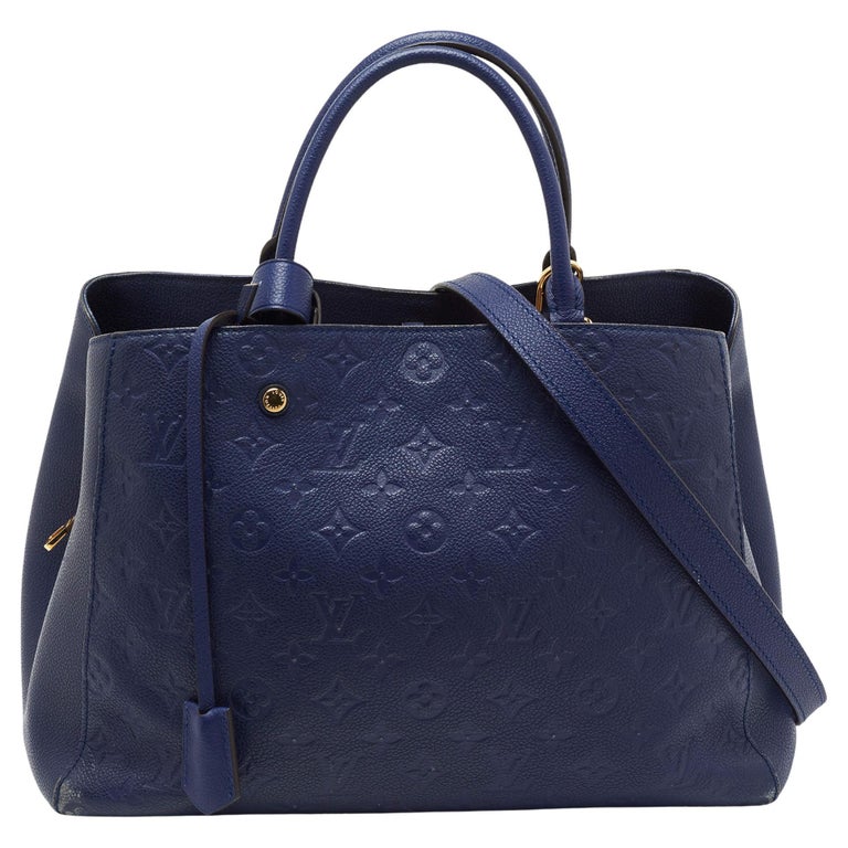 Louis Vuitton Montaigne Handbag Monogram Empreinte Leather MM Blue