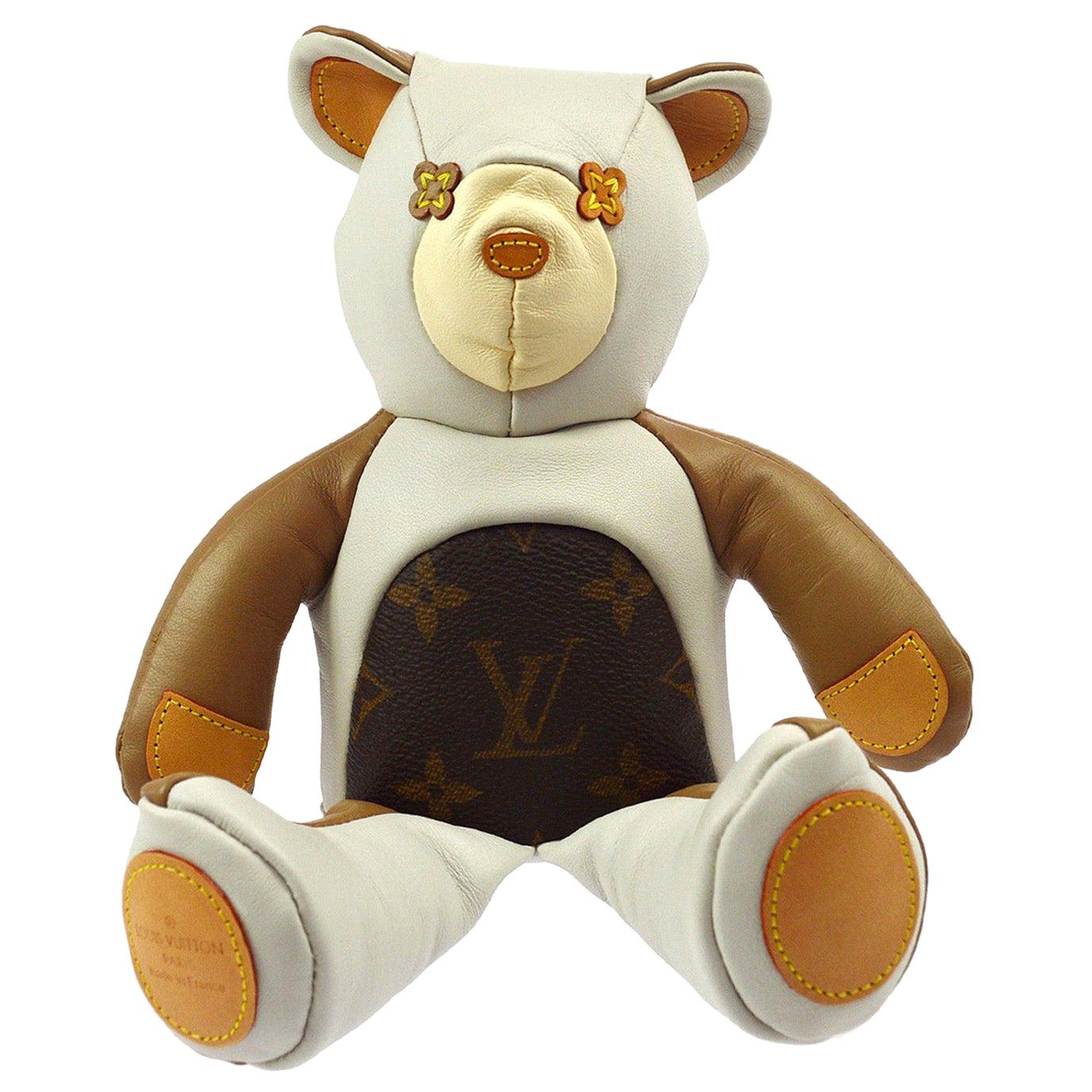 Louis Vuitton Ivory Brown Monogram Canvas Leather Toy Novelty Teddy Bear