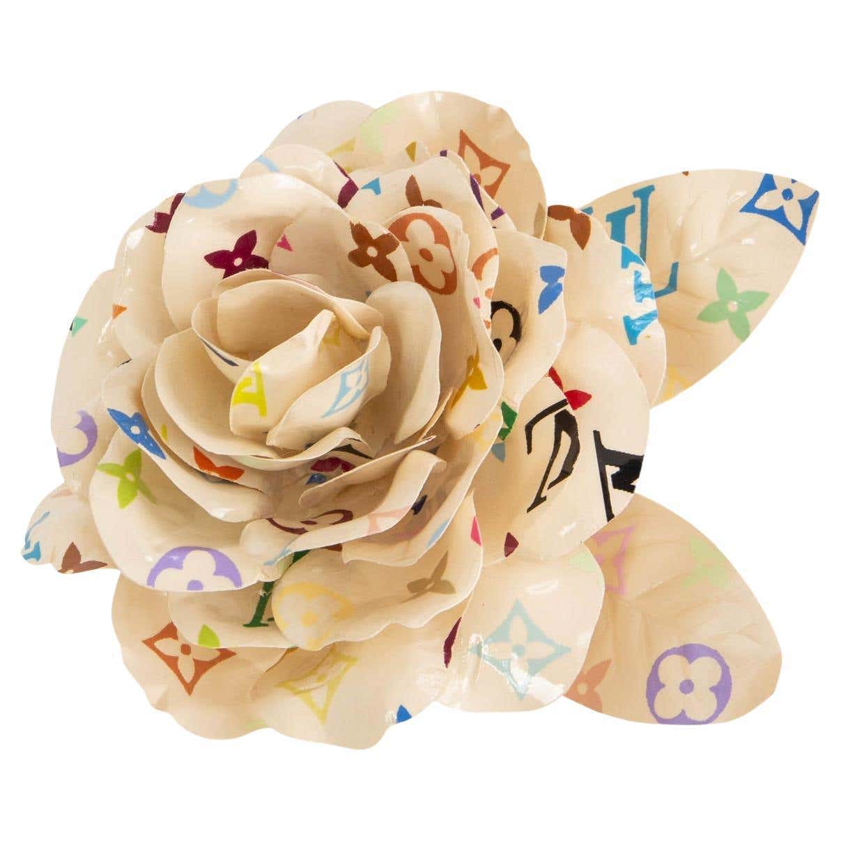 Lv Monogram Pattern Roses LOUIS VUITTON ivory MONOGRAM MULTICOLOR ROSE Brooch For Sale at 1stDibs