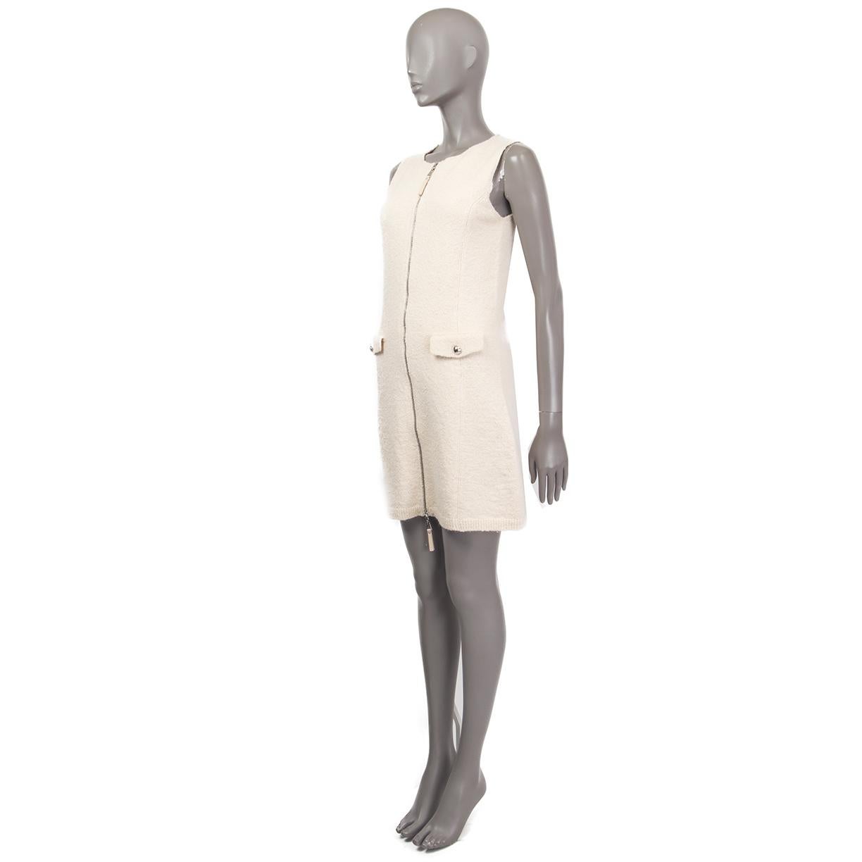 LOUIS VUITTON ivory silk blend SLEEVELESS ZIP FRONT KNIT Dress M In Excellent Condition In Zürich, CH