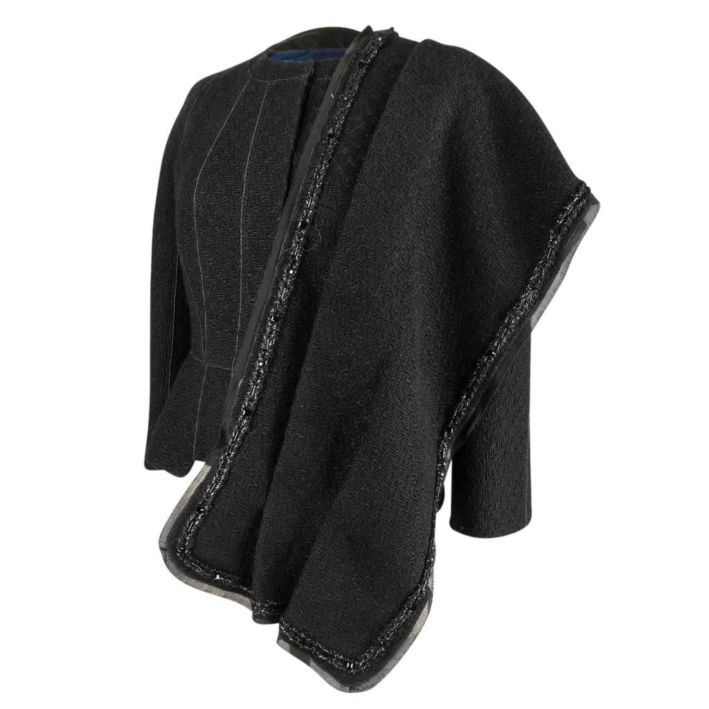 Black Louis Vuitton Jacket 3/4 Sleeve Matching Scarf Bead Detail 40 / 6 For Sale