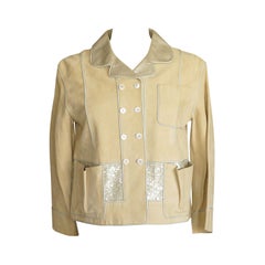 Louis Vuitton Jacket Adorned Suede Paillettes Gold Leather Collar Lining 34 /4  