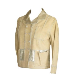 Louis Vuitton Jacket Adorned Suede Paillettes Gold Leather Collar Lining 34  4