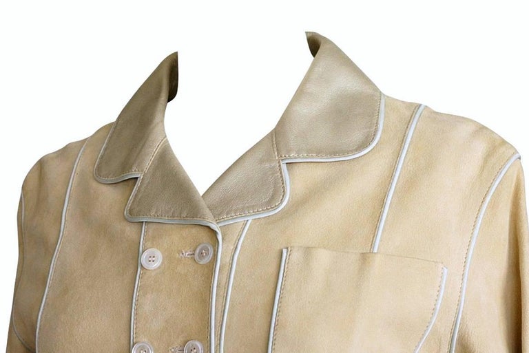 Louis Vuitton Jacket Adorned Suede Paillettes Gold Leather Collar Lining 34/4 For Sale at 1stdibs