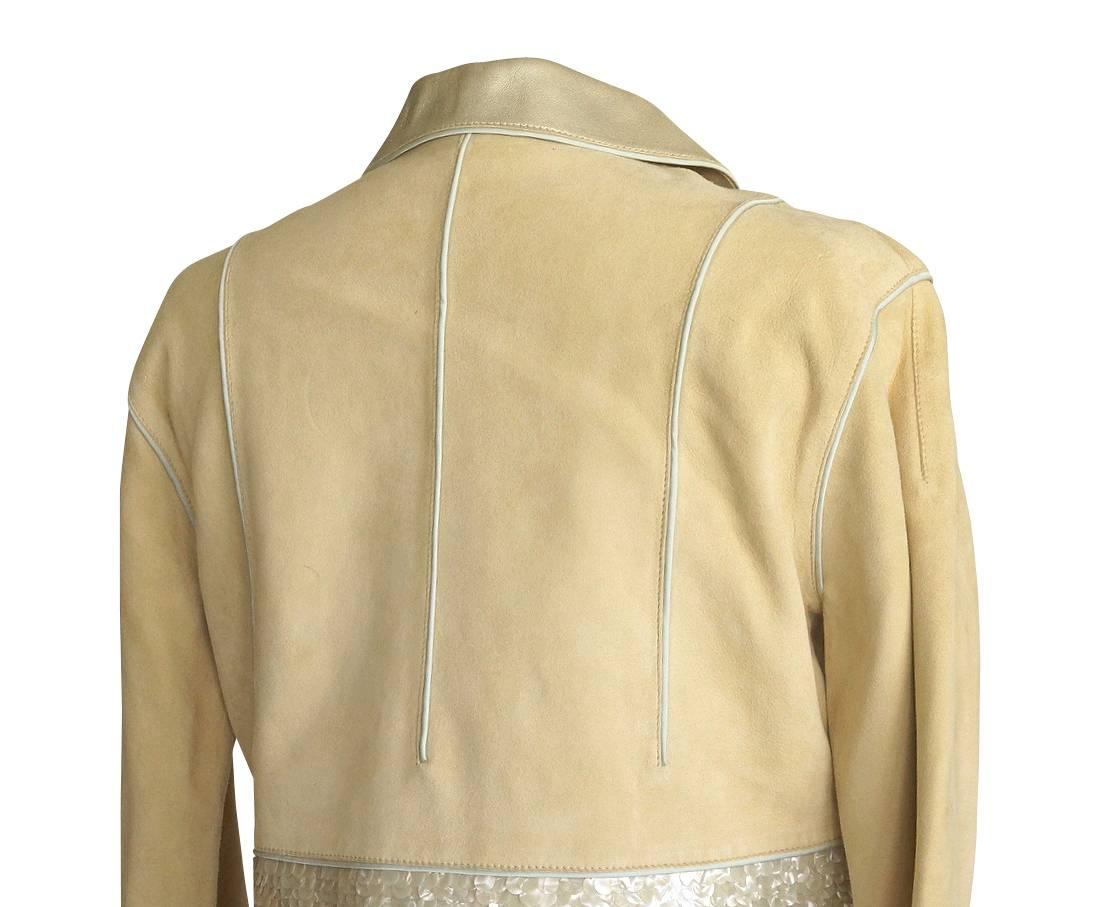 Women's Louis Vuitton Jacket Adorned Suede Paillettes Gold Leather Collar Lining 34 /4   For Sale