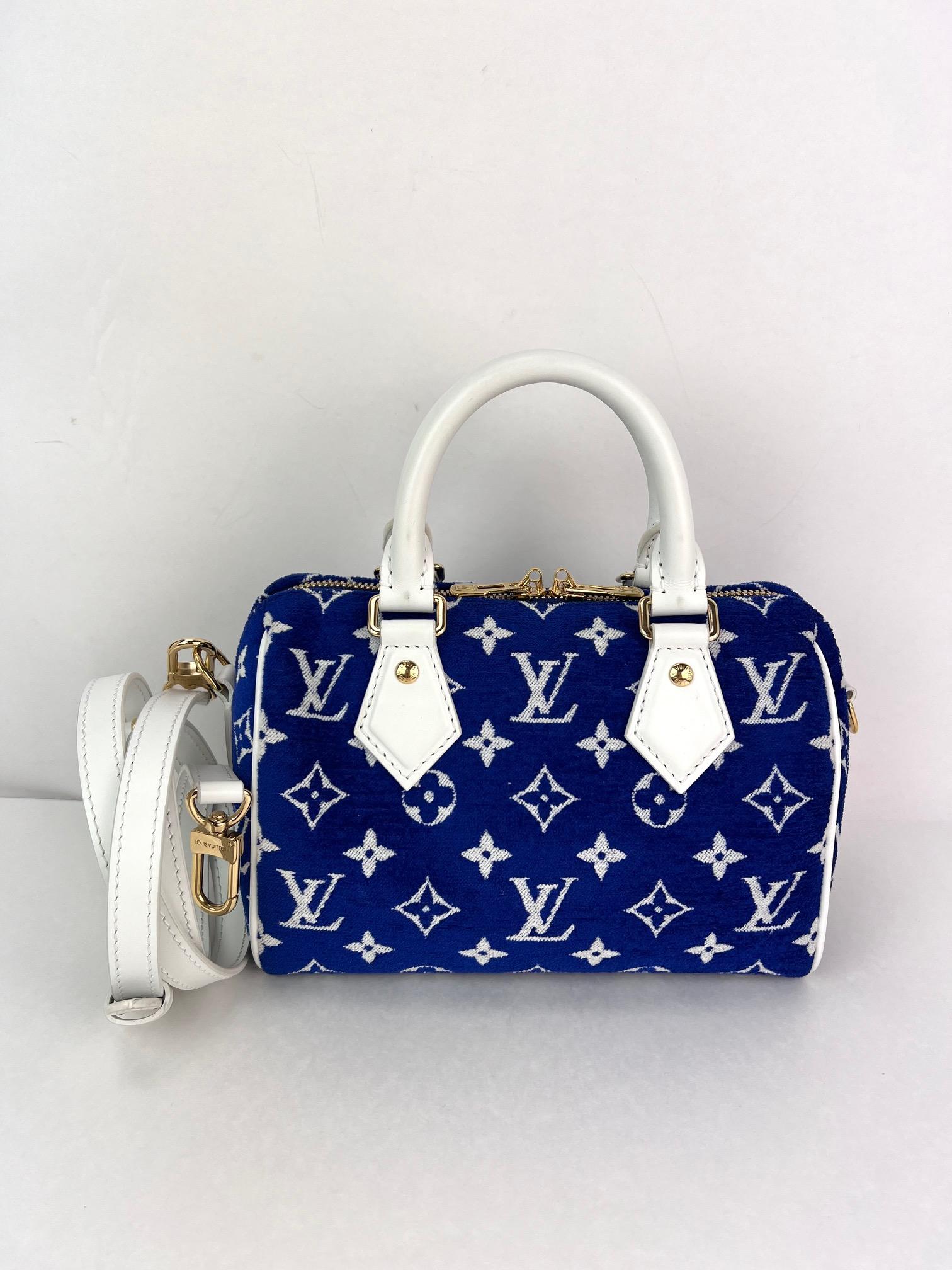 Louis Vuitton Jacqard Velvet Speedy 20 Bandouliere Blue Crossbody Bag For Sale 5