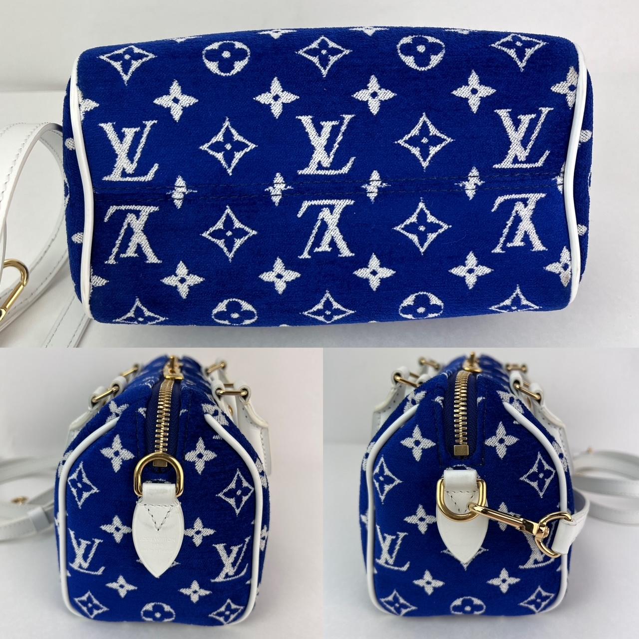 Gray Louis Vuitton Jacqard Velvet Speedy 20 Bandouliere Blue Crossbody Bag For Sale
