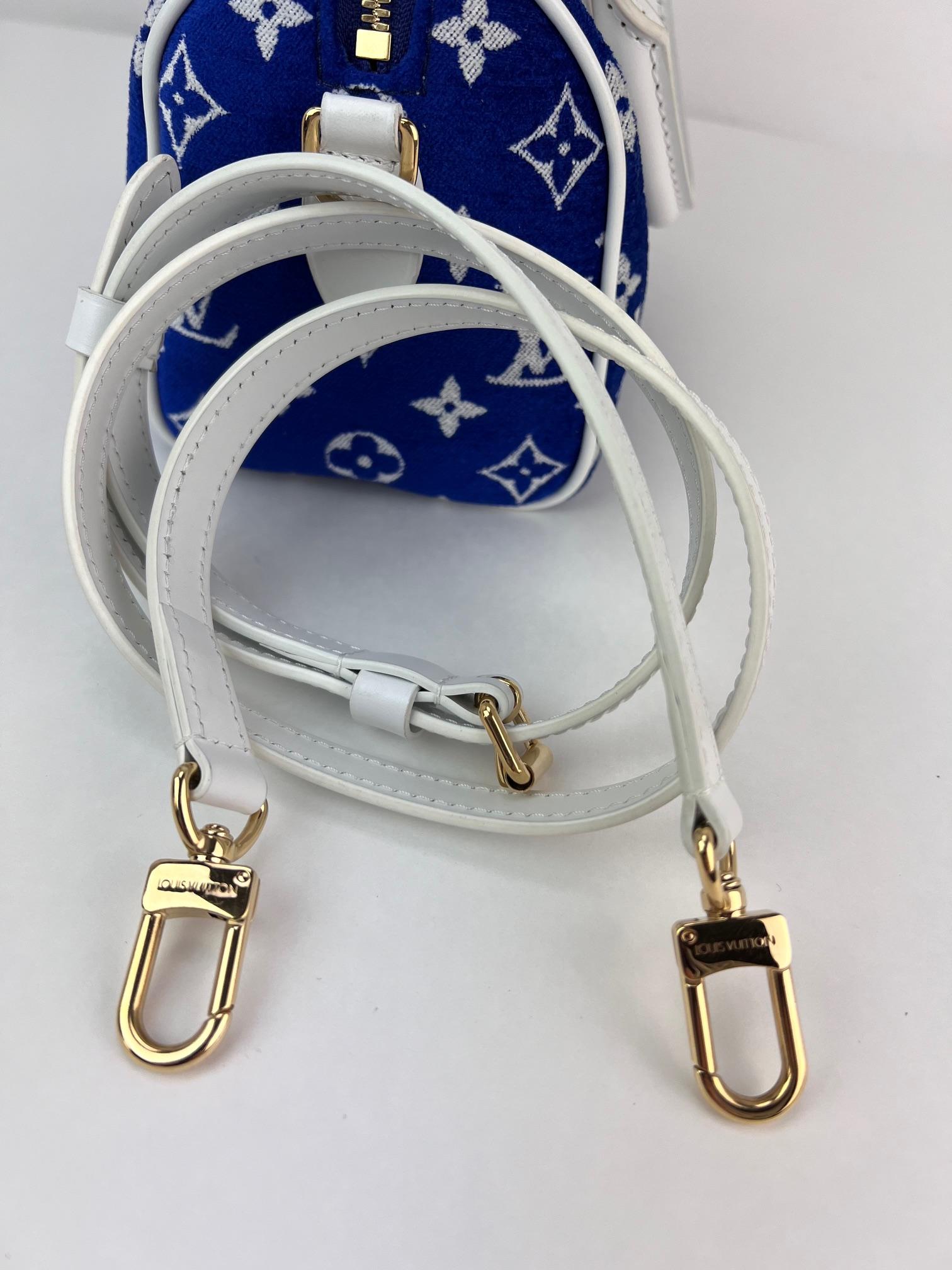 Louis Vuitton Jacqard Velvet Speedy 20 Bandouliere Blue Crossbody Bag For Sale 3