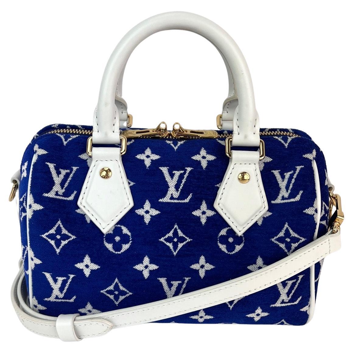Louis Vuitton Jacqard Velvet Speedy 20 Bandouliere Blue Crossbody Bag