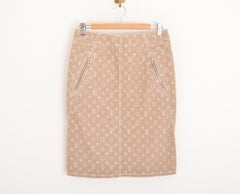 2000s Louis Vuitton Beige Jacquard Monogram Cream Y2K Pencil Skirt