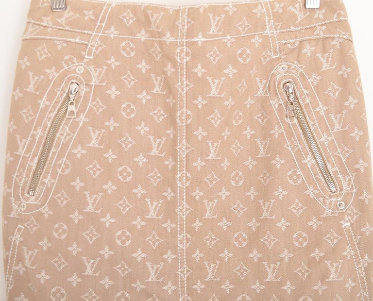 Louis Vuitton Jacquard Monogram Cream Y2K Pencil Skirt For Sale at 1stDibs