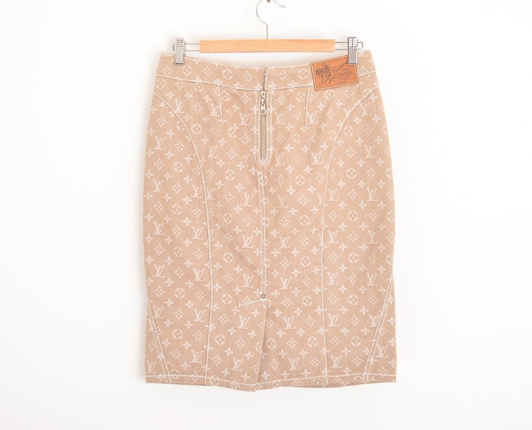Women's Louis Vuitton Jacquard Monogram Cream Y2K Pencil Skirt For Sale