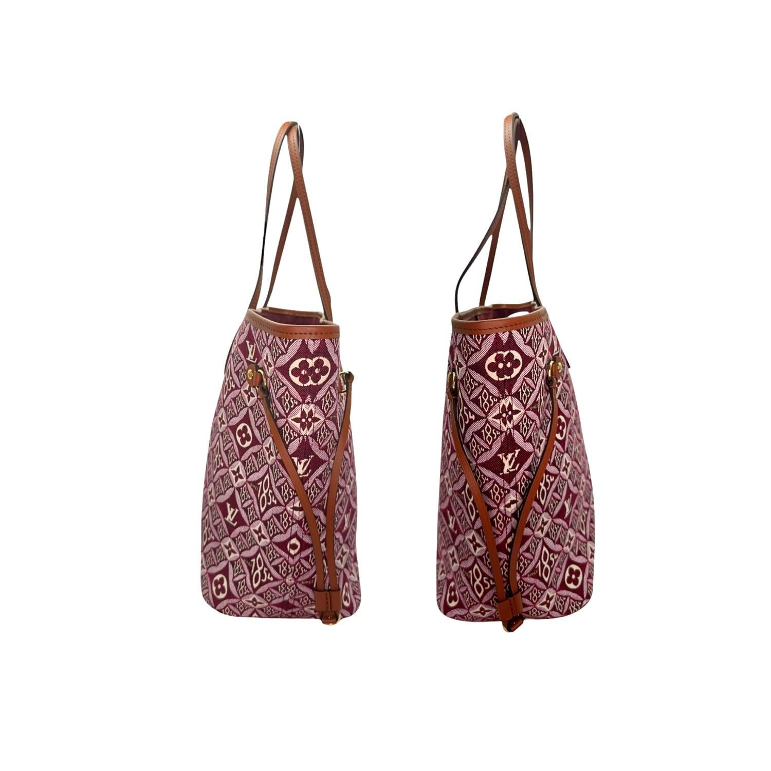Louis Vuitton Jacquard Since 1854 Neverfull MM Tote w/ Pouch Bordeaux In Excellent Condition For Sale In Scottsdale, AZ
