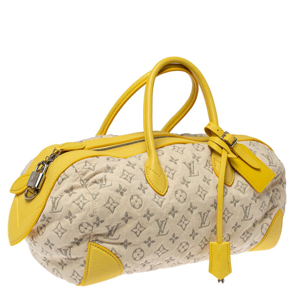 Beige Louis Vuitton Jaune Monogram Denim Limited Edition Speedy Round MM Bag