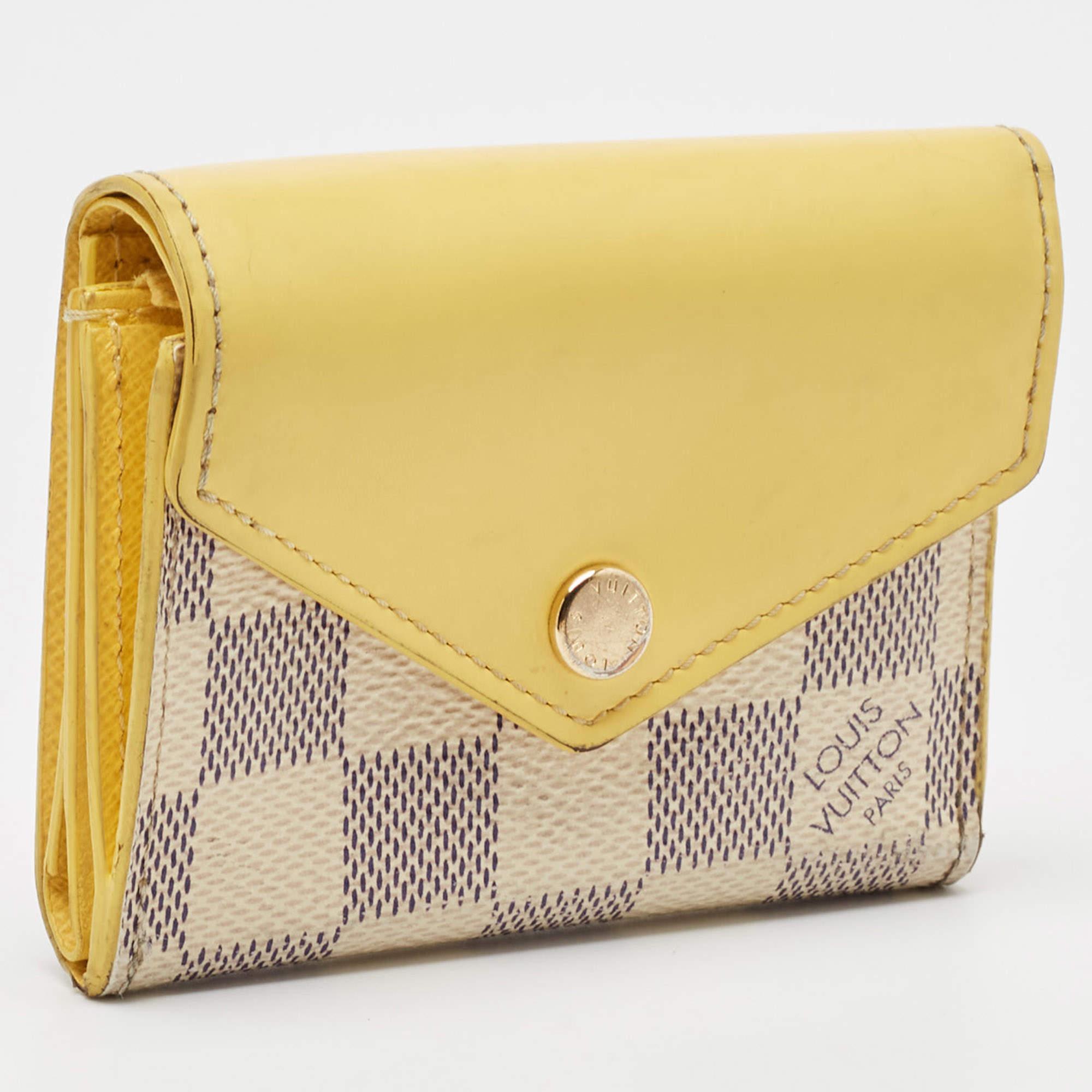 Louis Vuitton Jaune Pale Leder und Damier Azur Canvas Zoe Portemonnaie aus Segeltuch (Beige)
