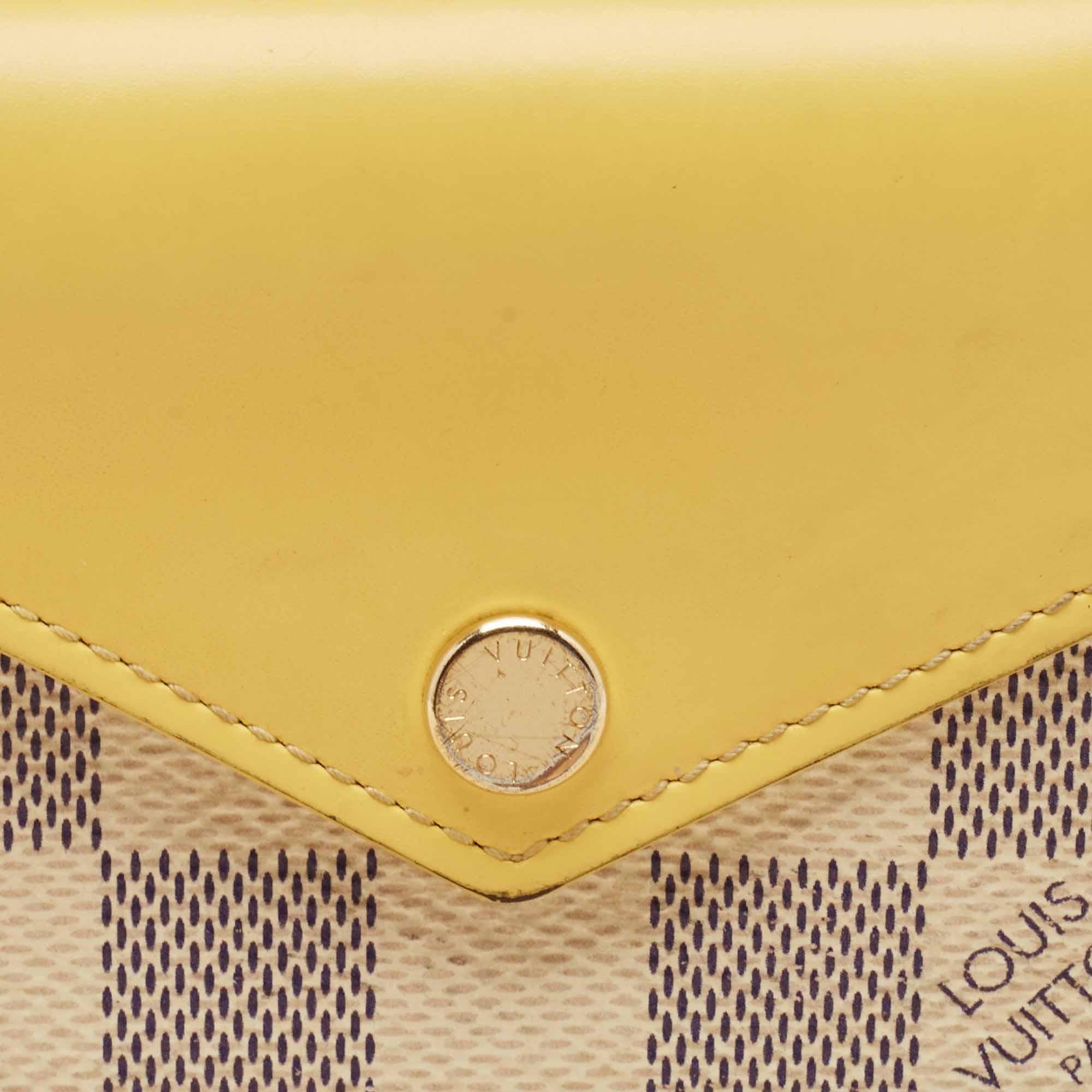 Louis Vuitton Jaune Pale Leder und Damier Azur Canvas Zoe Portemonnaie aus Segeltuch Damen