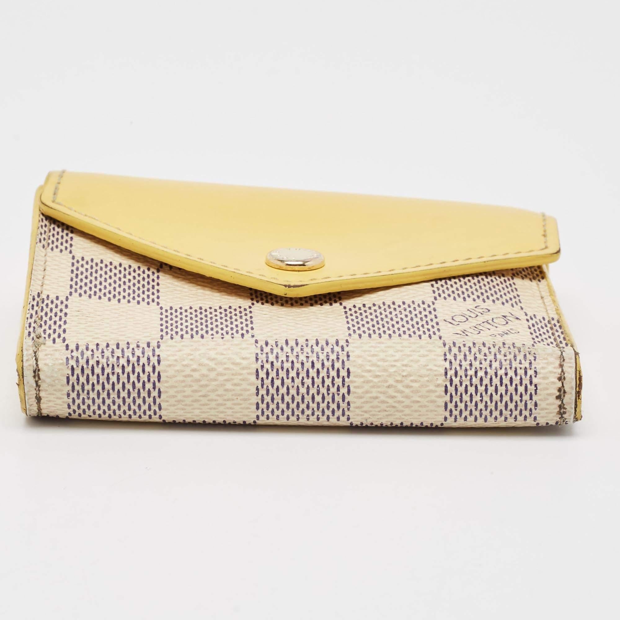 Louis Vuitton Jaune Pale Leder und Damier Azur Canvas Zoe Portemonnaie aus Segeltuch 2