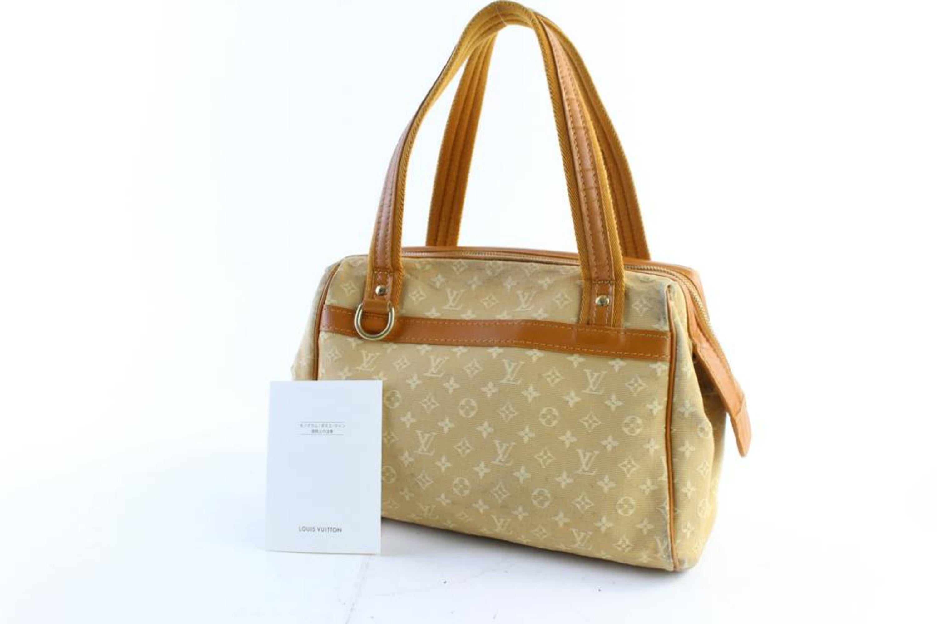 LOUIS VUITTON Gold Leather Khaki Monogram Mini Lin Theda Satchel