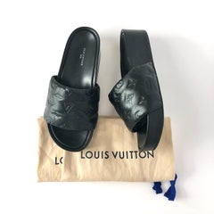 Louis Vuitton Jumbo Flatform Monogram Mules Black Leather Slip On Sandals 38