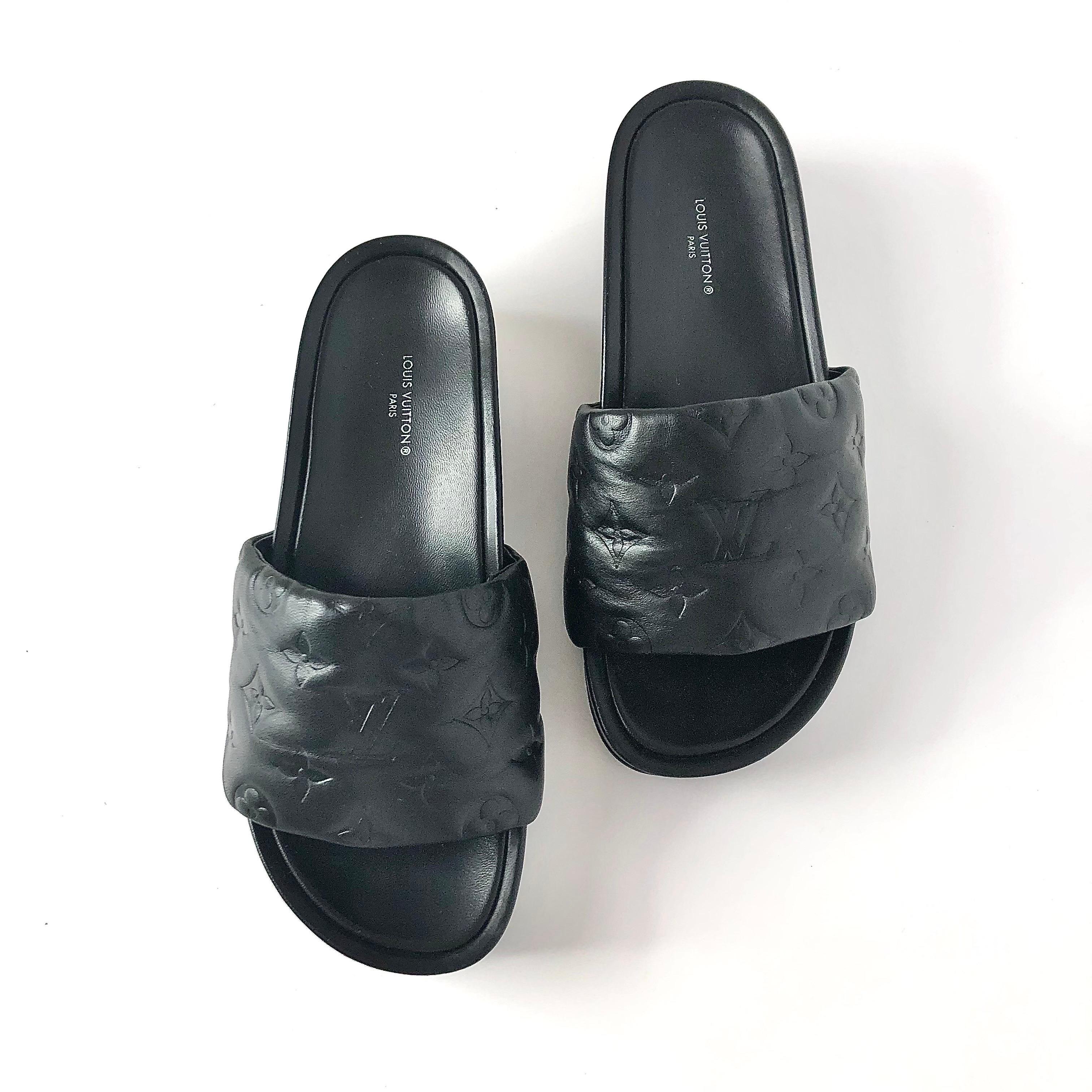 Louis Vuitton Jumbo Flatform Monogram Pantoletten Schwarz Leder Slip On Sandalen 38 im Zustand „Gut“ im Angebot in Mechanicsville, VA