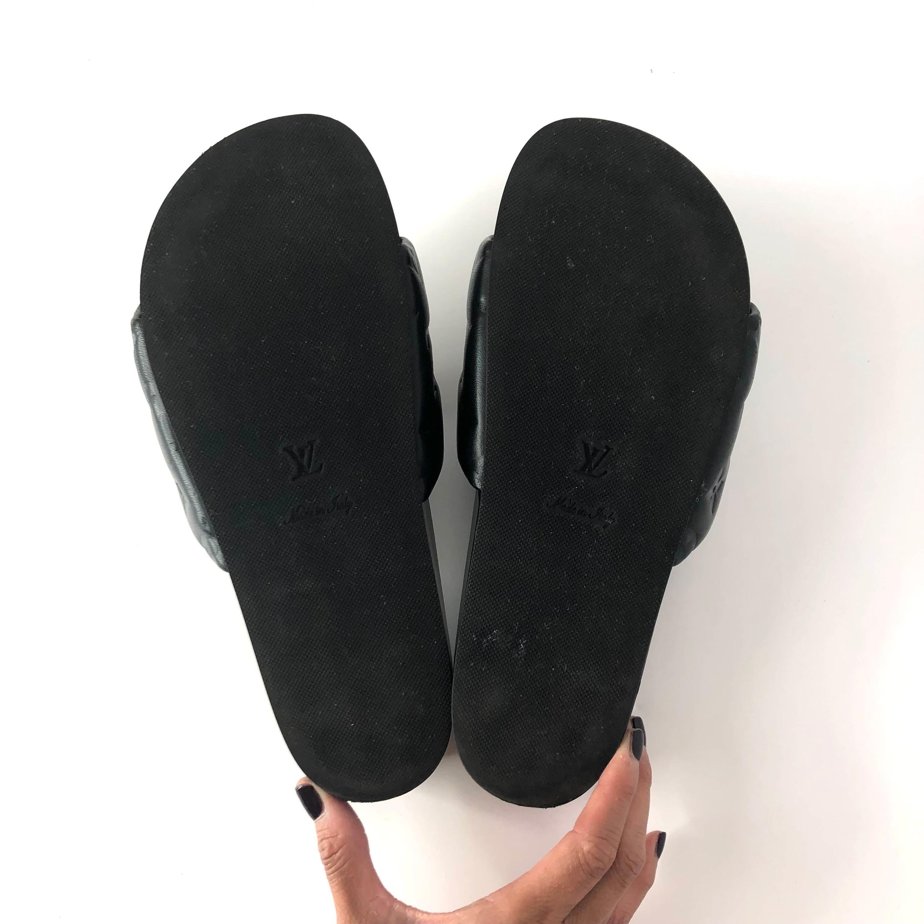 Louis Vuitton Jumbo Flatform Monogram Pantoletten Schwarz Leder Slip On Sandalen 38 im Angebot 2