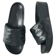 Louis Vuitton Jumbo Flatform Monogram Mules Black Leather Slip On Sandals 38