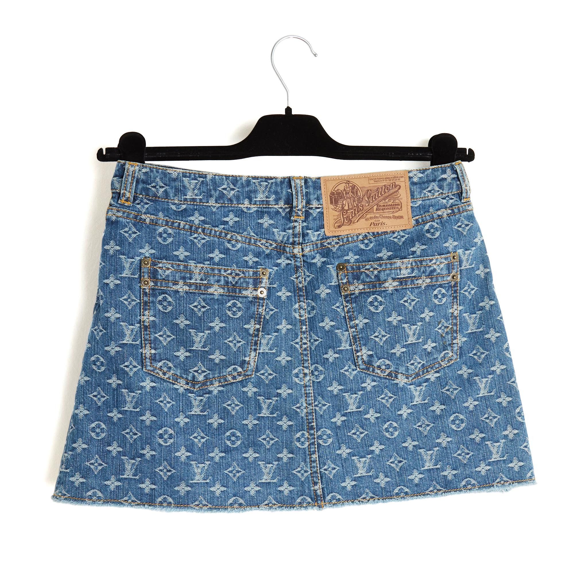 Donna Louis Vuitton Jupe Courte FR38 LV Blue Denim Monogram Mini Gonna UK10 US8