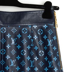 Louis Vuitton Jupe FR38 Blue Leather Monogram Skirt UK12 US10 NWT