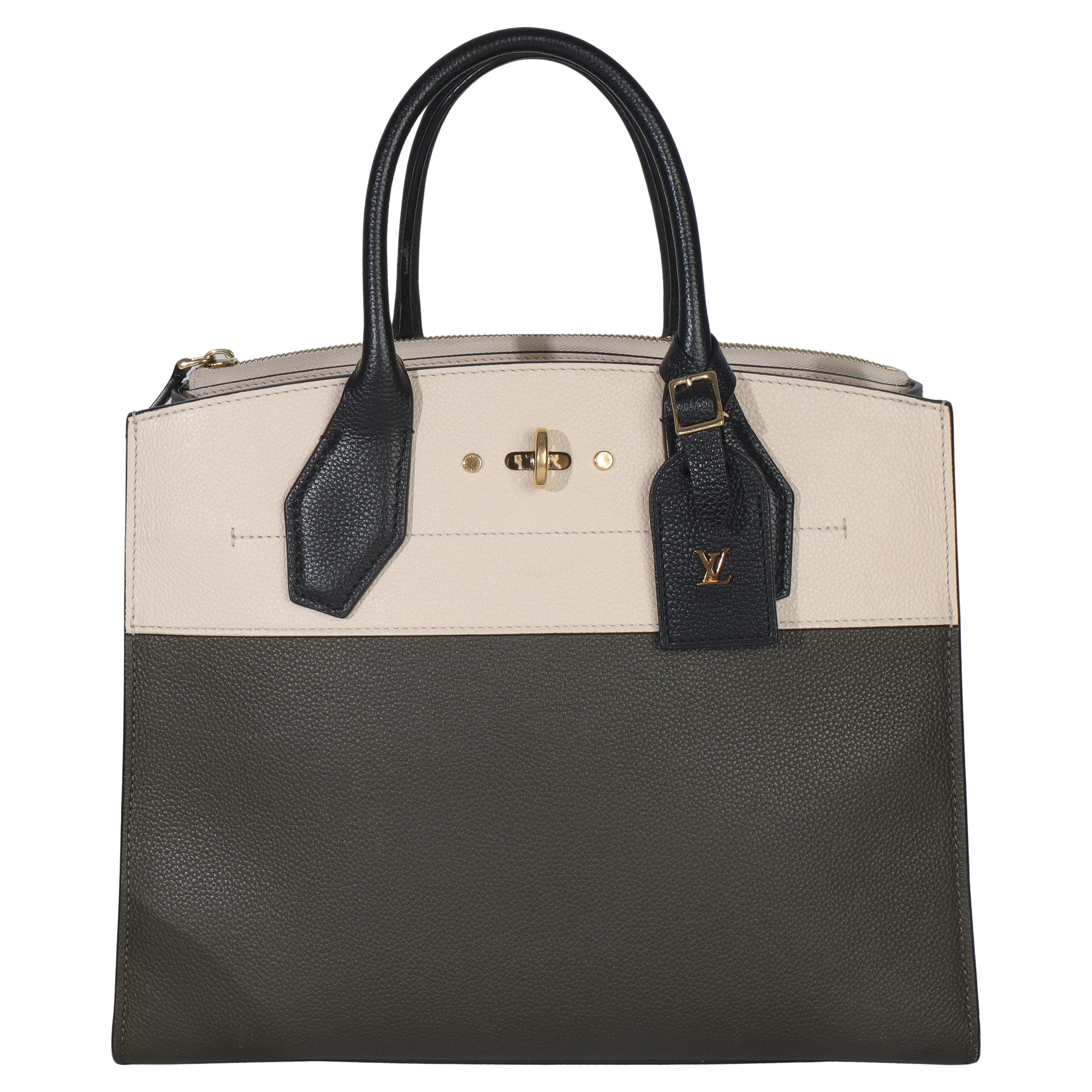 Louis Vuitton Kaki Creme Nero Taurillon City Steamer MM in vendita