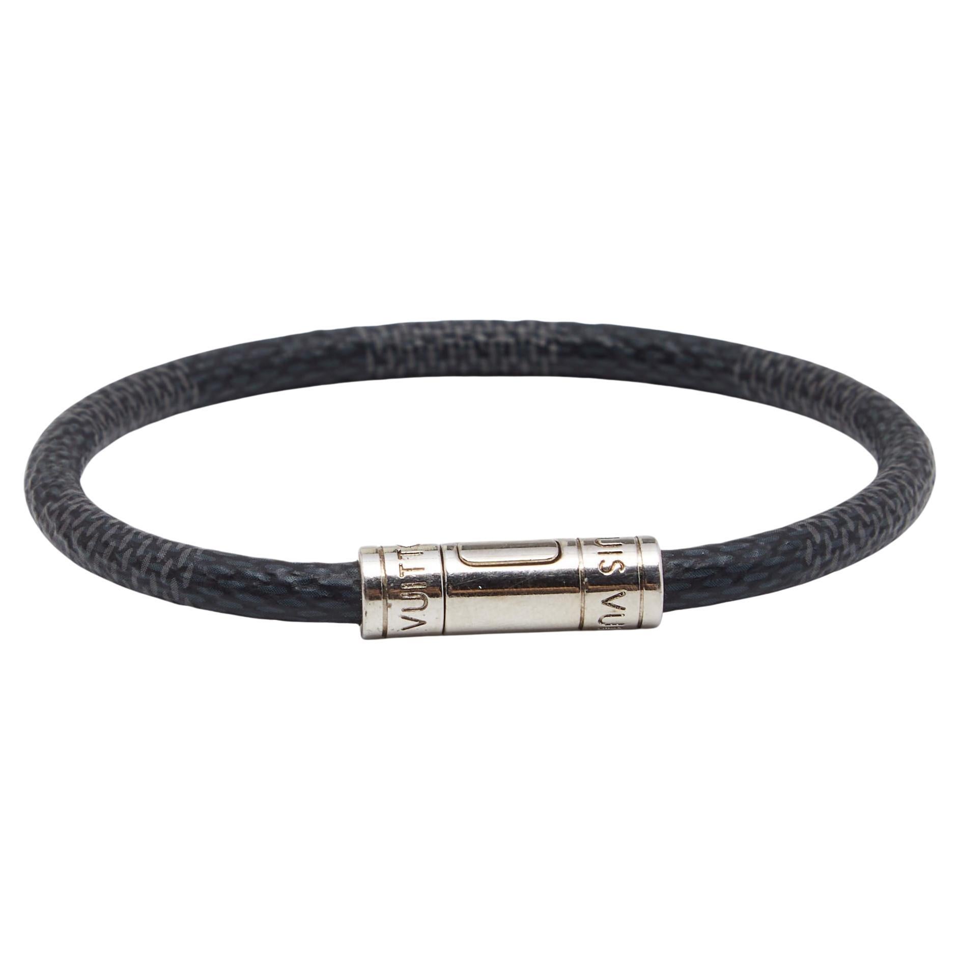 Louis Vuitton Keep It Black Canvas Silver Tone Metal Bracelet