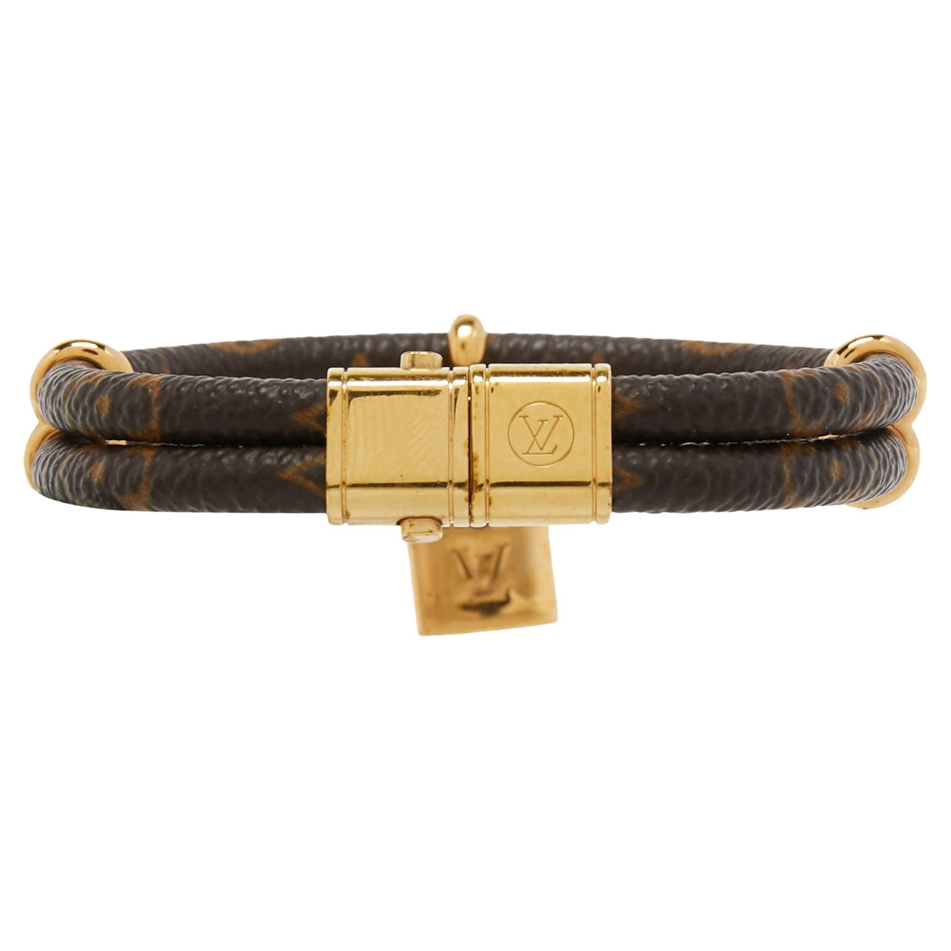 Louis Vuitton Keep it Twice Brown Monogram Canvas Gold Tone Lock Charm Bracelet